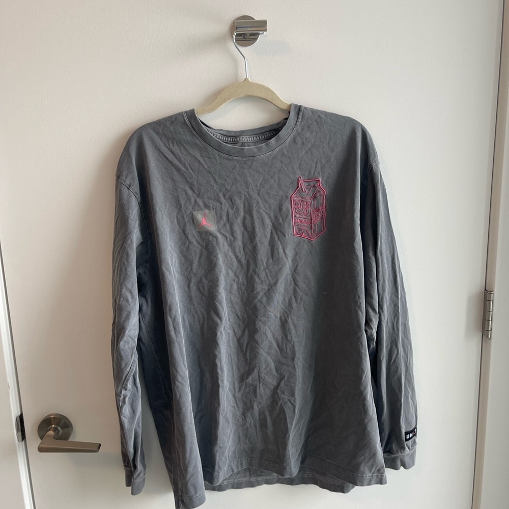 Jordan Gray Long Sleeve Shirt with Pink Graphic